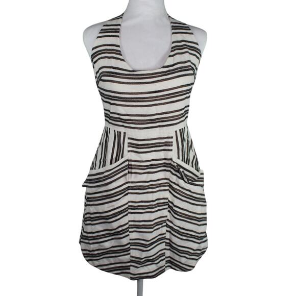 ALC Hudson Halter Mini Dress Stripe Pockets White Black *Altered* As Is Size 4 - Picture 1 of 11